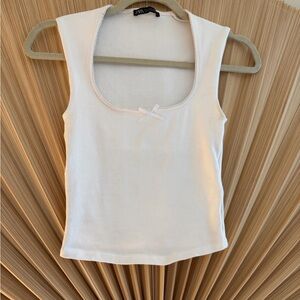 Zara Cream Scoop Neck Tank Top with Bow Accent